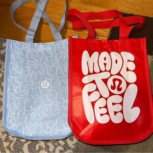 Bundle 2 Small Lululemon Reusable Shopping Gift Bag Totes Holiday Red white Blue